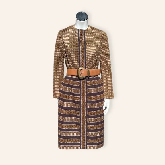 VTG California Girl Midi Knit Dress – Brown Tan Mod Style – Size Medium - Picture 1 of 9